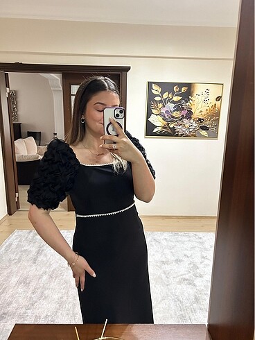 m Beden siyah midi elbise