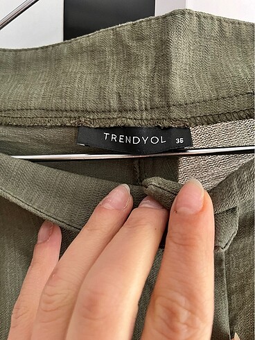 s Beden haki Renk Trendyol Keten Pantolon