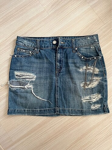 mango jean yırtıklı mini etek