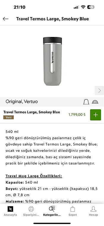  Beden Nespresso termos