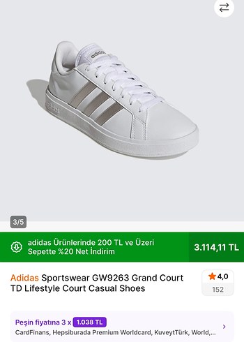 Adidas Adidas Grand Court Beyaz Kadın Spor Ayakkabı