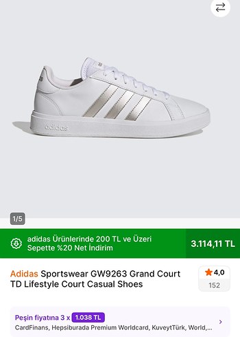 Adidas Grand Court Beyaz Kadın Spor Ayakkabı