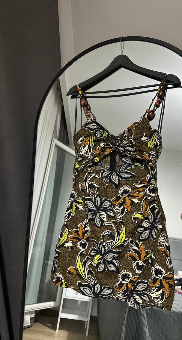 Kahverengi Bohem Mini Elbise S Beden - Görsel 3