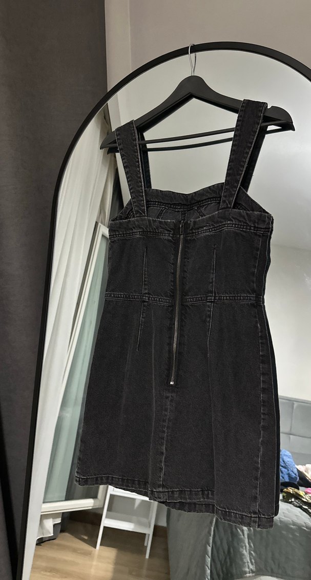 Mango Siyah Denim Askılı Mini Elbise S - Görsel 2