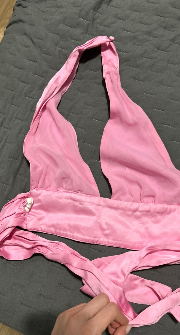 Zara Pembe Saten Bağlamalı Crop XS - Görsel 3