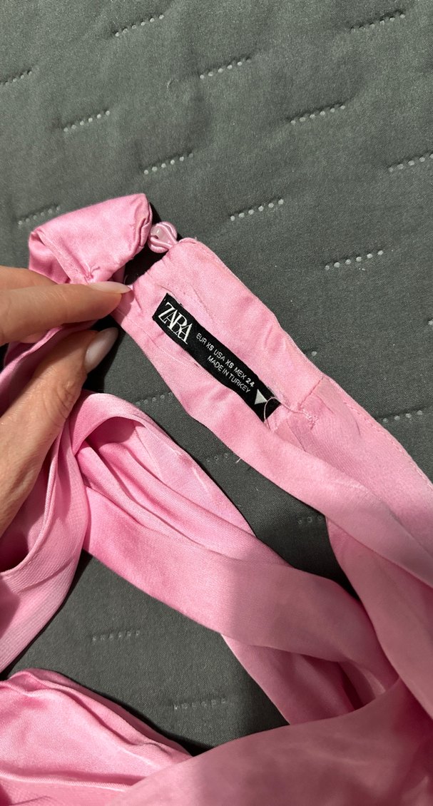 Zara Pembe Saten Bağlamalı Crop XS - Görsel 4
