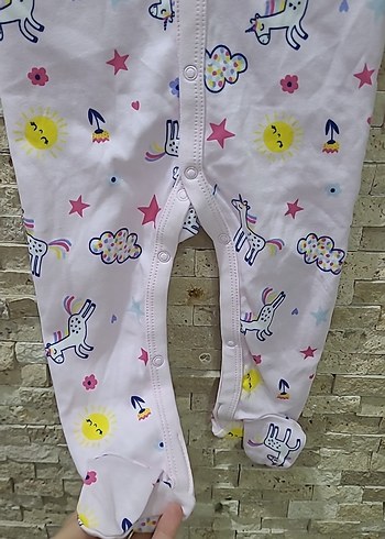 6 Ay Beden Pembe Desenli Bebek Kız Tulum
