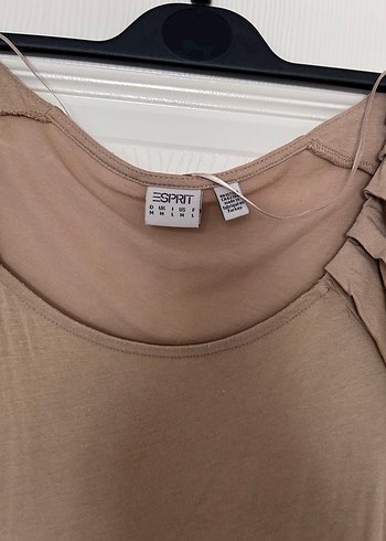 Bej Kısa Kollu Drapeli Tişört - Görsel 2