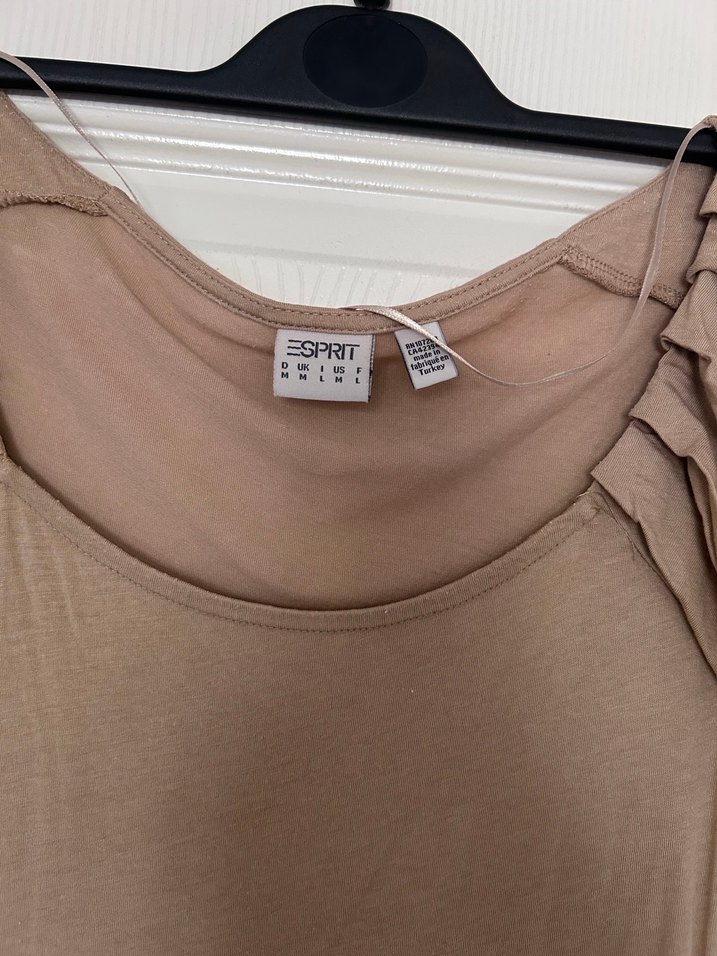 Bej Kısa Kollu Drapeli Tişört - Görsel 2