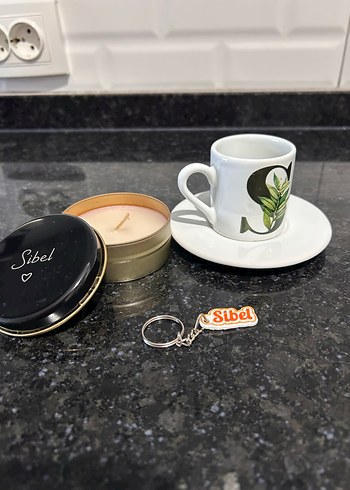 Sibel Yazılı Beyaz Fincan ve Anahtarlık Seti - Görsel 4