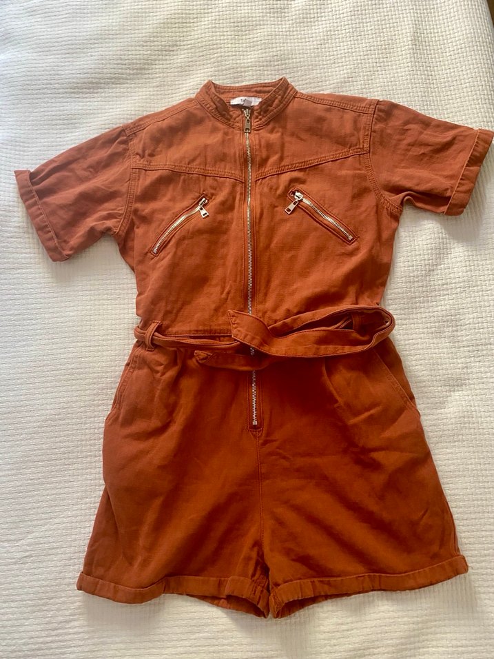 Kemerli Kahverengi Kadın Kısa Tulum - Görsel 2