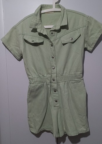 Düğmeli Kısa Kollu su yesili Kadın Tulum - Görsel 2