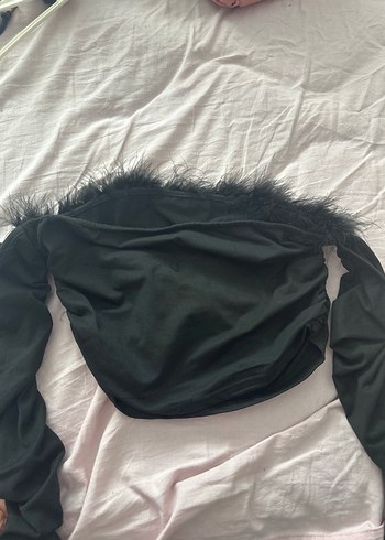 Sheinside Kürk Detaylı Siyah Straplez Gotik Bluz