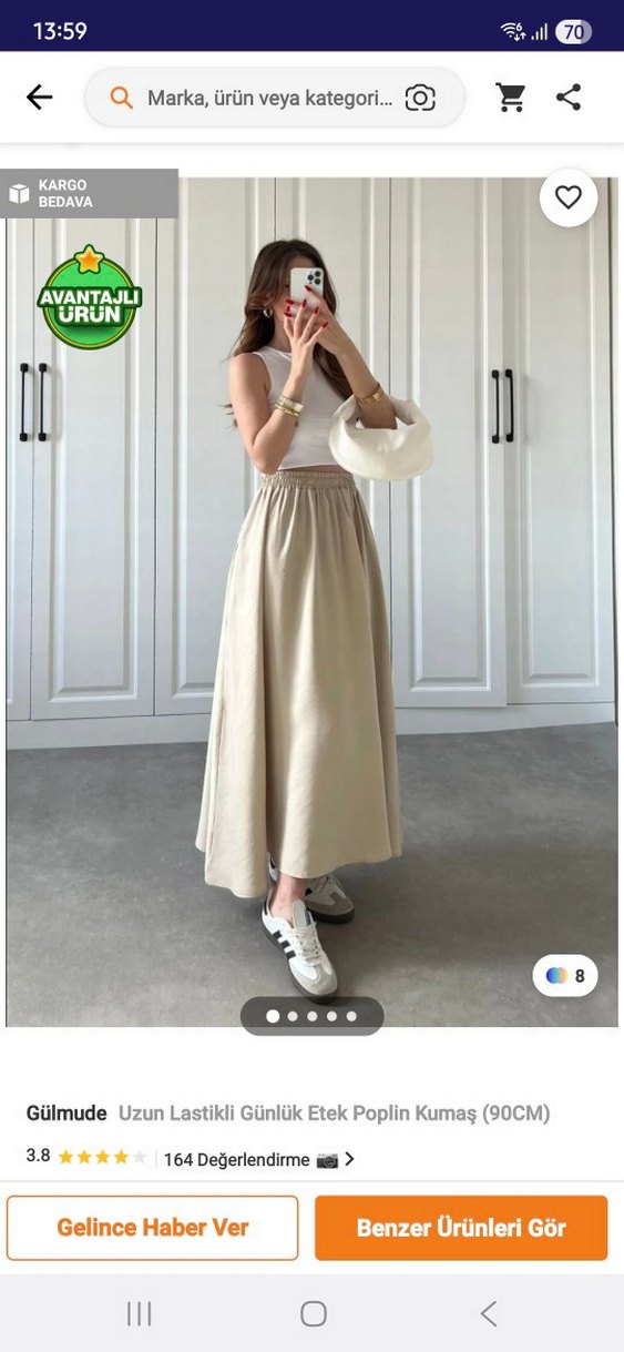 Bej Uzun  Etek - Görsel 2