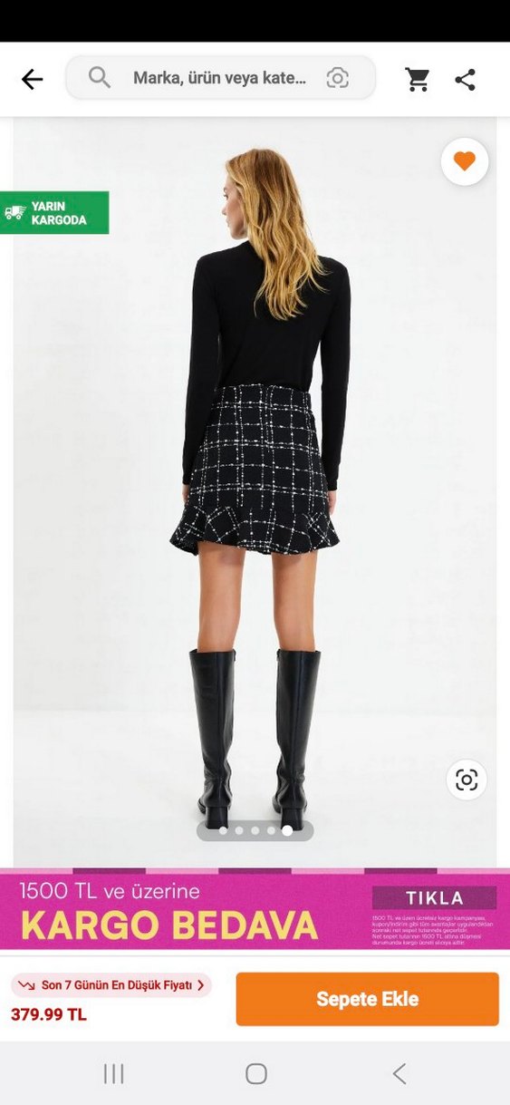 Düğmeli Siyah Ekose Mini Etek - Görsel 2