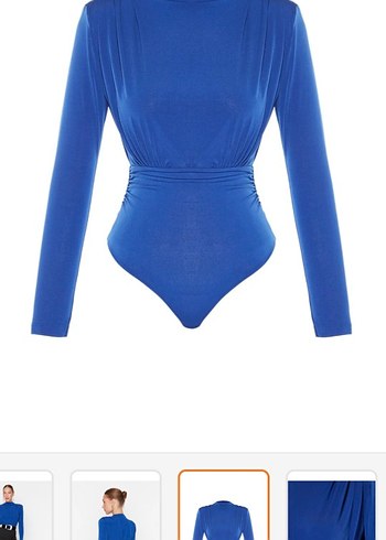 Kadın Saks drapeli çıtçıtlı örme body - Görsel 3