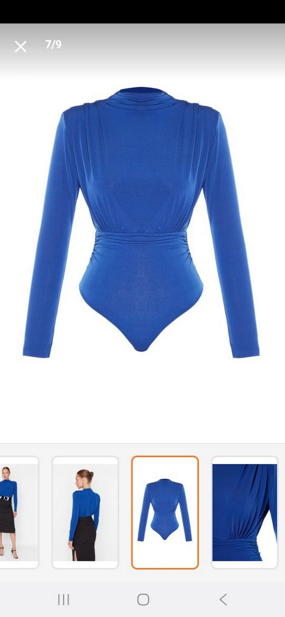 Kadın Saks drapeli çıtçıtlı örme body - Görsel 3