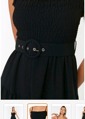 Siyah Askılı Uzun Elbise, Kemerli - Görsel 2