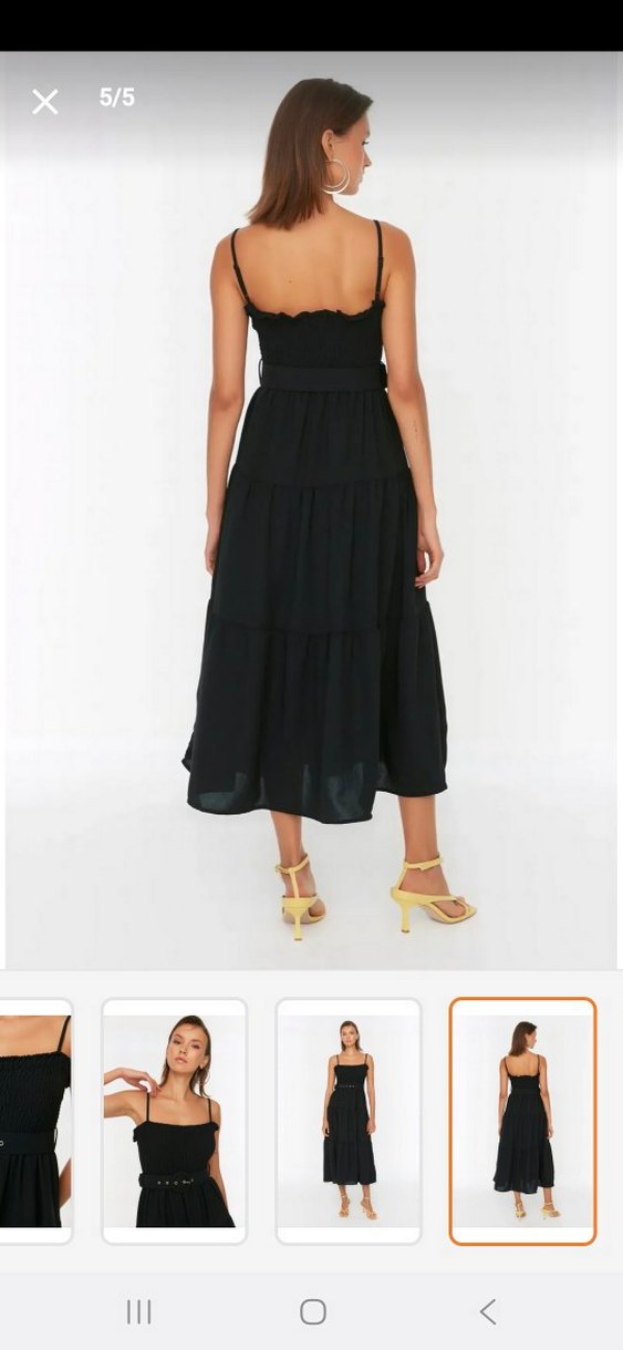 Siyah Askılı Uzun Elbise, Kemerli - Görsel 4