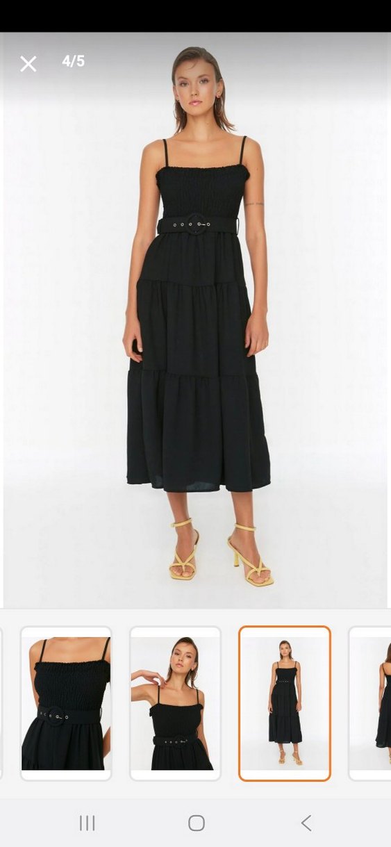 Siyah Askılı Uzun Elbise, Kemerli - Görsel 3