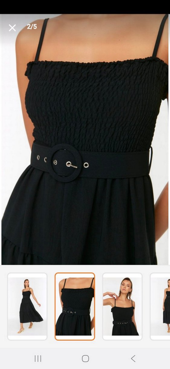 Siyah Askılı Uzun Elbise, Kemerli - Görsel 2