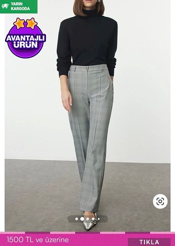 Gri Ekose  düz kesim dokuma Pantolon - Görsel 2