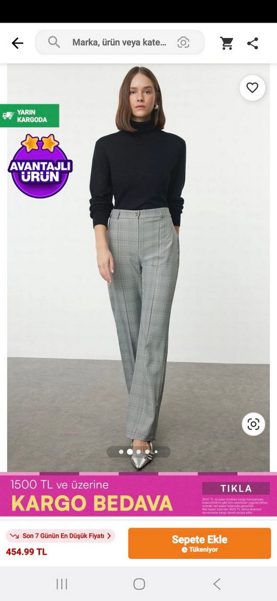 Gri Ekose  düz kesim dokuma Pantolon - Görsel 2