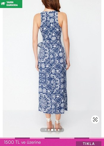 Mavi Bağlamalı Uzun Bohem Elbise - Görsel 3