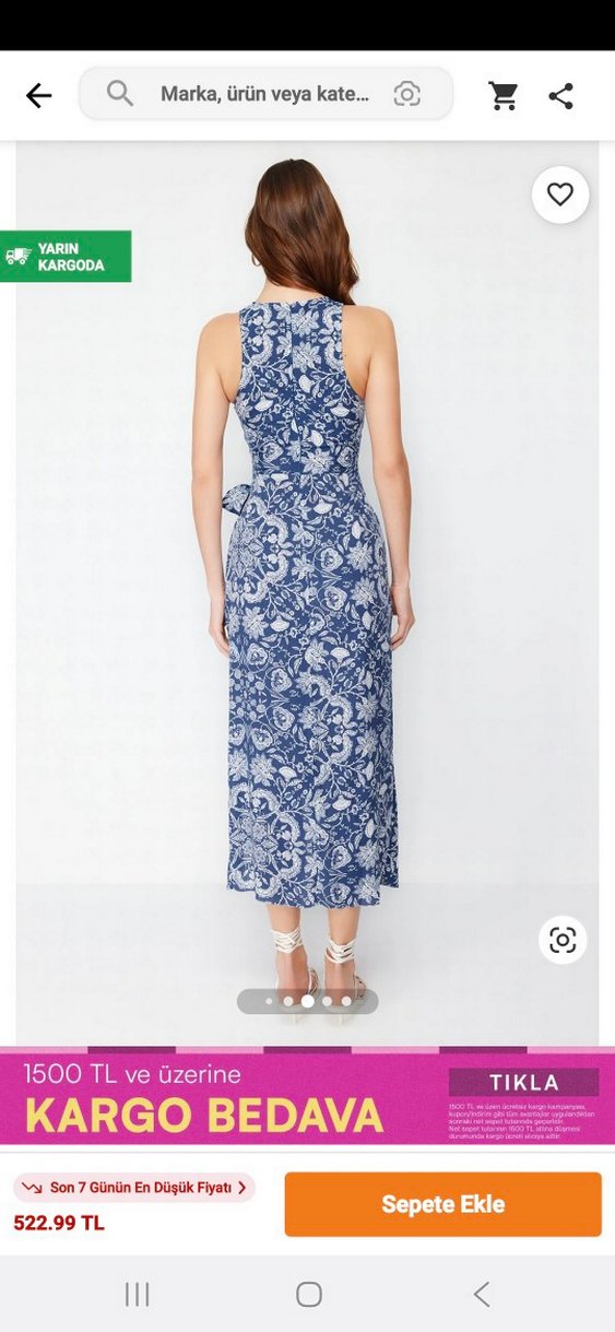 Mavi Bağlamalı Uzun Bohem Elbise - Görsel 3