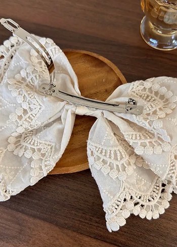 Zara Vintage Bohem Beyaz Pamuk Fiyonk Saç Aksesuarı