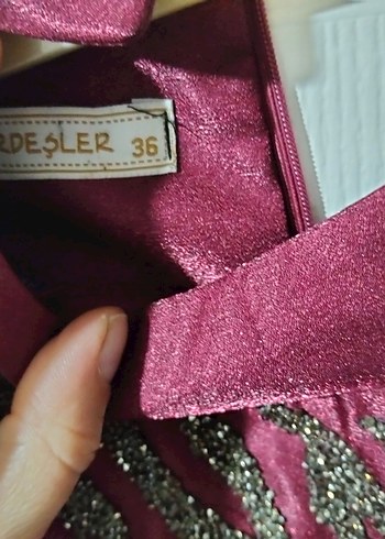 Bordo Nakışlı Uzun Kollu Kadın Abiye - Görsel 5