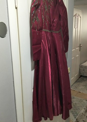 Bordo Nakışlı Uzun Kollu Kadın Abiye - Görsel 2