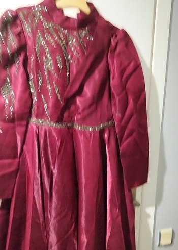 Bordo Nakışlı Uzun Kollu Kadın Abiye - Görsel 4