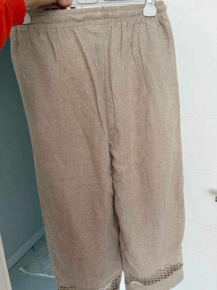 Bej Kemerli Bol Kesim Kadın Keten Pantolon - Görsel 2