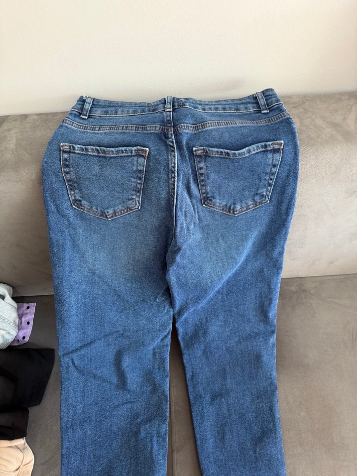 Kadın Mavi Bol Kesim Midi Denim Pantolon - Görsel 2