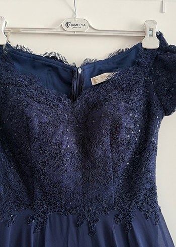 Lacivert V Yaka Uzun Abiye Elbise - Görsel 4