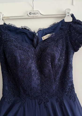 Lacivert V Yaka Uzun Abiye Elbise - Görsel 3