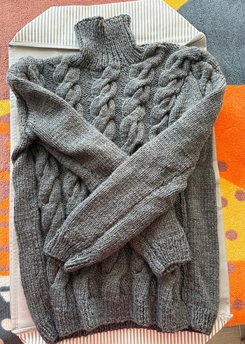 Gri Örgü Bohem Kadın Balıkçı Yaka Kazak - Görsel 2