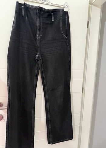 Kadın Gri Kot Pantolon Tokalı Normal Boy - Görsel 4