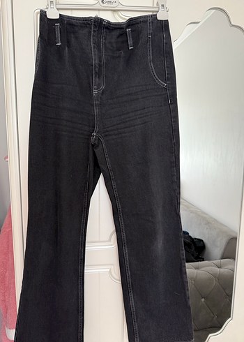 Kadın Gri Kot Pantolon Tokalı Normal Boy - Görsel 5