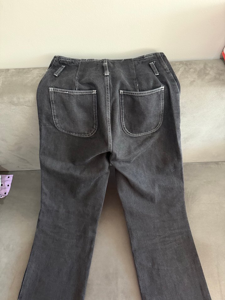 Kadın Gri Kot Pantolon Tokalı Normal Boy - Görsel 2