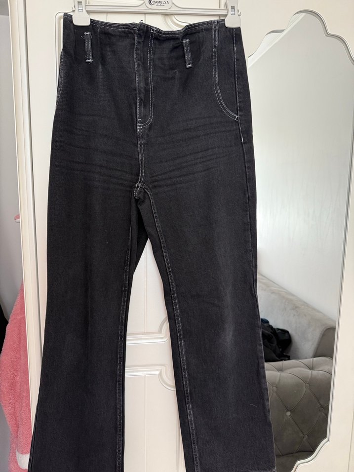 Kadın Gri Kot Pantolon Tokalı Normal Boy - Görsel 5