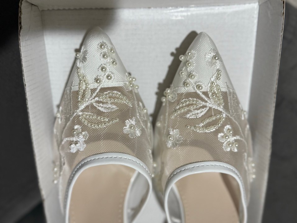 Beyaz Dantel İşlemeli Stiletto Gelin -Nişan-Kına Ayakkabısı - Görsel 4