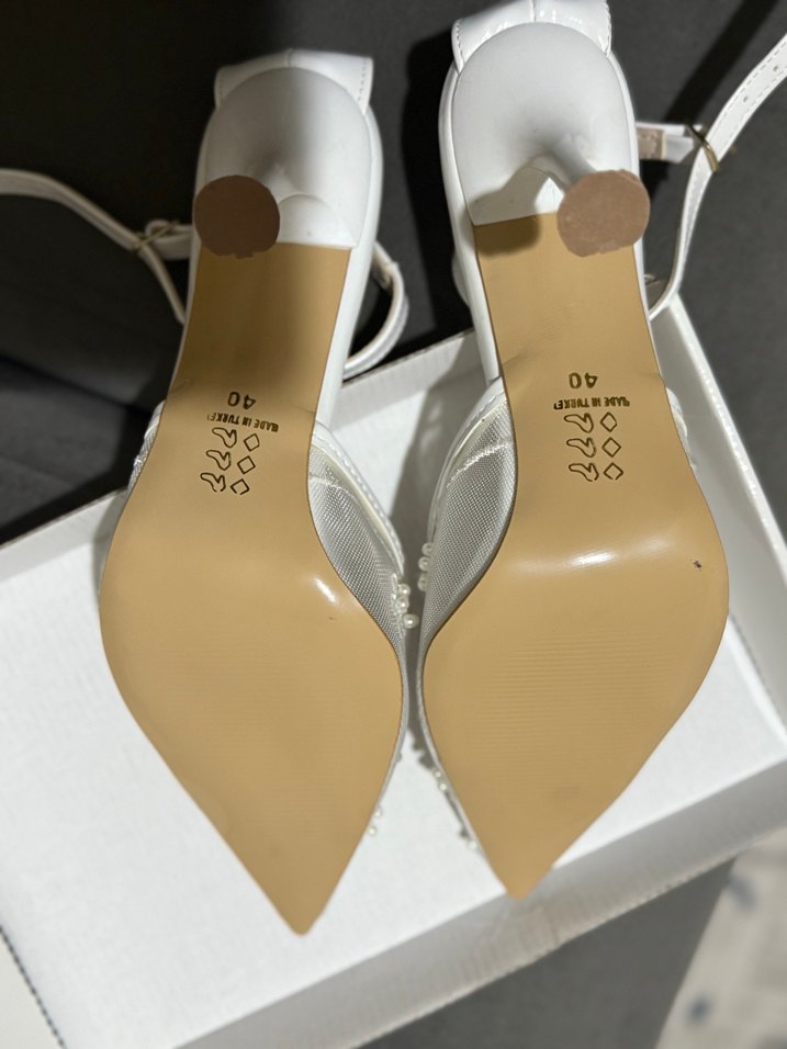 Beyaz Dantel İşlemeli Stiletto Gelin -Nişan-Kına Ayakkabısı - Görsel 5