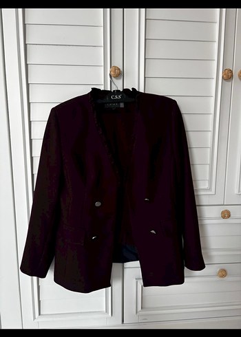 Bordo Düğmeli Kadın Blazer Ceket be pantolon