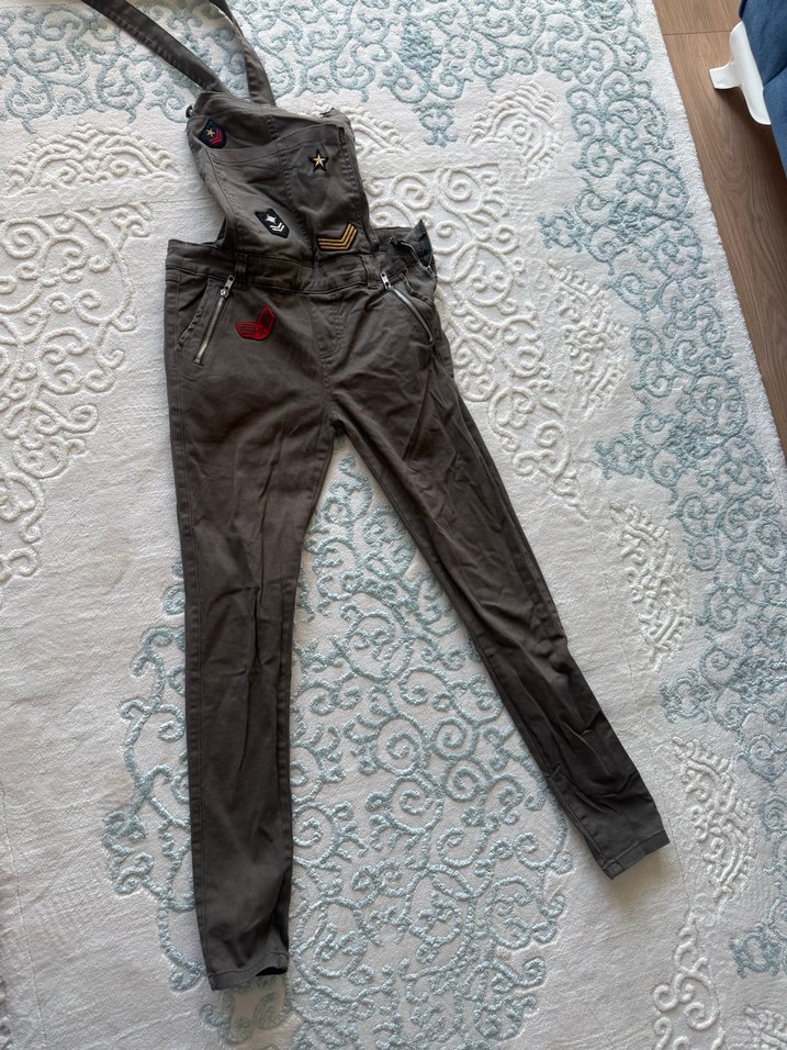 Nakışlı Gri Denim Tulum - Görsel 2