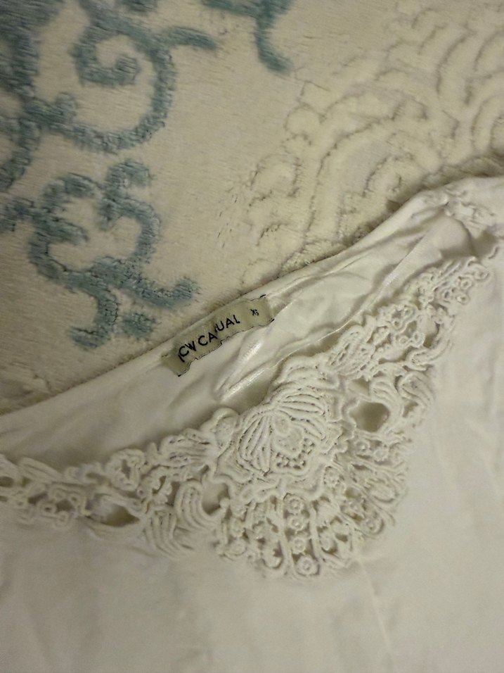 Dantel Detaylı Bohem Keten Beyaz Bluz - Görsel 2