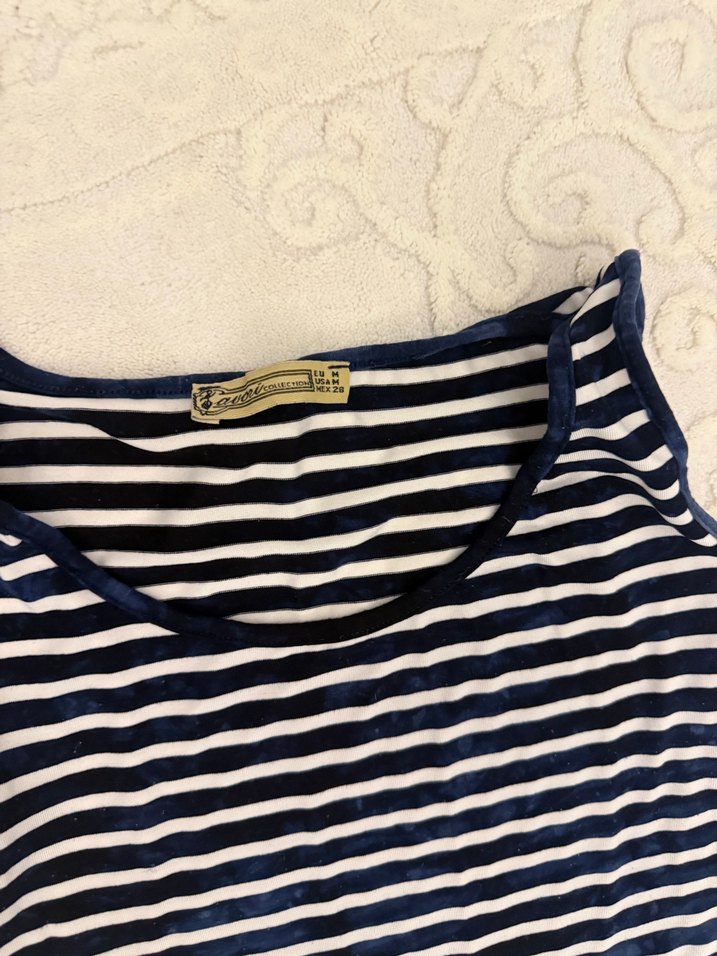 Çizgili Lacivert Uzun Kadın Elbise - Görsel 2