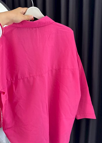 38 Beden pembe Renk Pembe Düğmeli Oversize Keten Gömlek