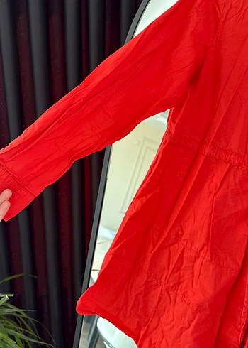 38 Beden kırmızı Renk Kadın narçiçeği Düğmeli Gömlek tunik